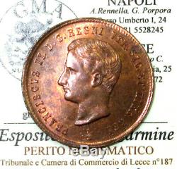L19/177 NAPOLI Francesco II 2 TORNESI 1859 eccezionale FDC RAME ROSSO periziato