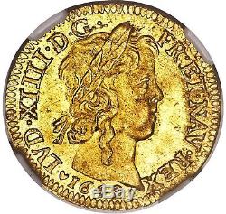 Louis XIV Louis d'or à la mèche longue 1649 H La Rochelle NGC MS65 FDC+++