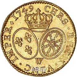 Louis d'or au bandeau 1749 W Lille de toute beauté FDC à l'état de frappe éclat