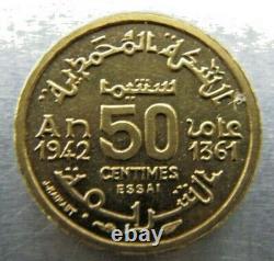 Morocco KM-PEA1 50 Centimes 1942 Piefort Essai, FDC