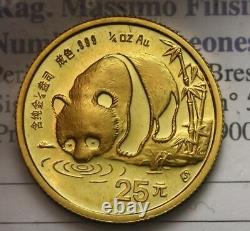 NL CHINA CINA 25 Yuan Oro Gold 1987 Panda 1/4Oncia oro Puro FDC/B. UNC Periziata