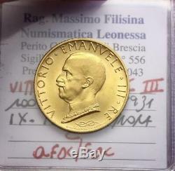 NL VEIII 100 Lire Oro 1931 IX ITALIA su PRORA Q. FDC/FDC Perizia Filisina M