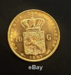 Netherlands 10 Guilders gold 1897'Wilhelmina' XF/FDC