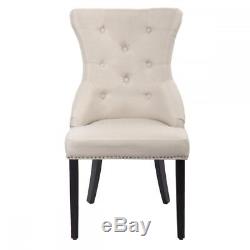 New Set of 2 Beige Elegant Fabric Upholstered Dining Side Chairs with Nailhead 4O