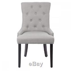 New Set of 2 Grey Elegant Fabric Upholstered Dining Side Chairs with Nailhead 36L