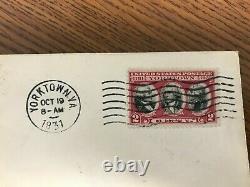 OCT 19 1931 2 CENT YORKTOWN FIRST DAY COVER w PHOTO OF ROCHAMBEAU'S HEADQUARTERS