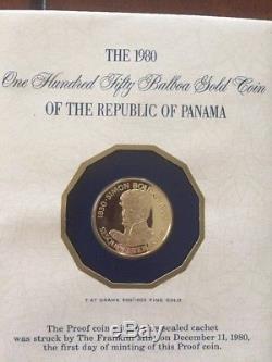 Panama FDC 1980FM Gold 150 Balboas PROOF Simon Bolivar Km#68