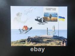 Postcard Russian Warship GO. Rocket Neptune + stamp + cancelled + autograph