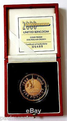 Queen Elizabeth II 1999 Millennium Year Proof Gold Five Pound Crown Fdc