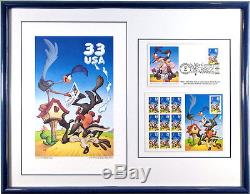 S/O Wile E. Coyote Cancelled Stamp set framed Lithograph Print FDC Road Runner