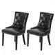 Set of 2 Black Elegant Dining Side Chairs PU Leather Button with Nailheads 22L