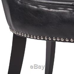 Set of 2 Black Elegant Dining Side Chairs PU Leather Button with Nailheads 22L