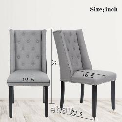 Set of 2 Grey Elegant Dining Side Chairs Button Tufted Fabric with Nailhead 8FH