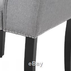 Set of 4 Grey Elegant Dining Side Chairs Button Tufted Fabric w Nailhead 54B