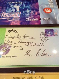 Sherbet Signed Australian Rock N Roll First Day Cover Stamps Framed Memorabilia