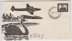 Stamp 1954 Australia 3&1/2d black Swan Jack Peake artistic cachet FDC, GLADSTONE