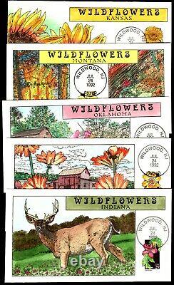 US #2647-2696 29c Wildflowers. Collins Hand Painted Cachet (50)