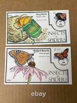 US FDC Collins Hand-Painted #3351 a-t Set 20 Insects & Spiders 1999