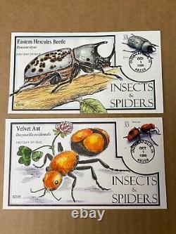 US FDC Collins Hand-Painted #3351 a-t Set 20 Insects & Spiders 1999