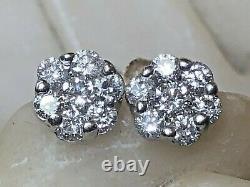 Vintage Estate 14k White Gold Diamond Earrings Flower Halo Stud Signed Fdc