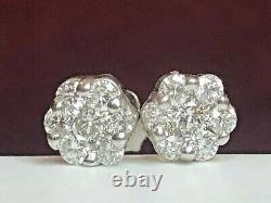 Vintage Estate 14k White Gold Diamond Earrings Flower Halo Stud Signed Fdc
