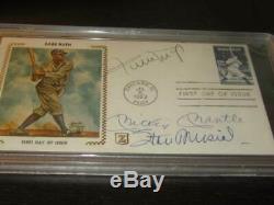 Willie Mays, Mickey Mantle, Stan Musial Autographed Baseball First Day Cover PSA
